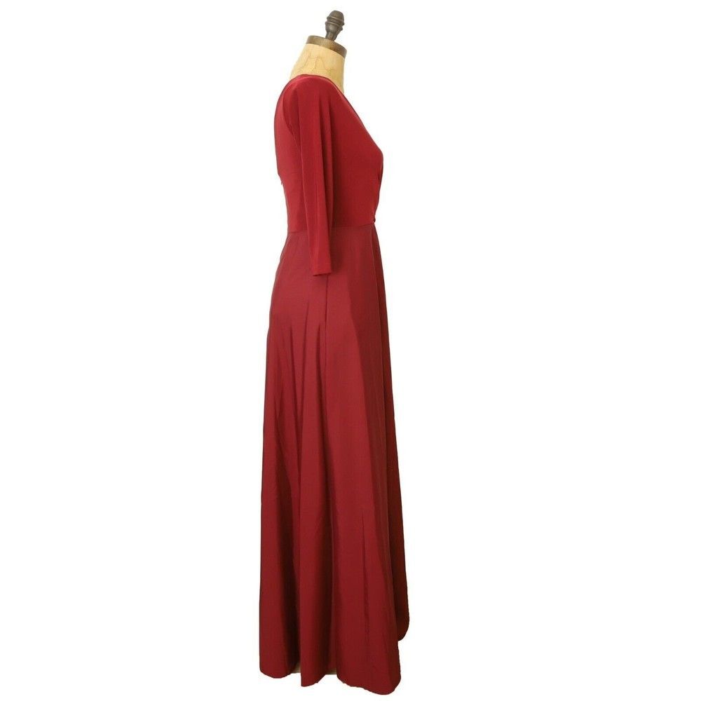 Alfred Sung V-Neck 3/4 Sleeve Jersey Mikado Belted Gown 10 Red Dress NWT B28 - Picture 3 of 7